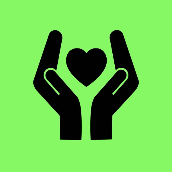 Srdce Ruce Vektorové Ikony Zeleném Pozadí — Stockový vektor