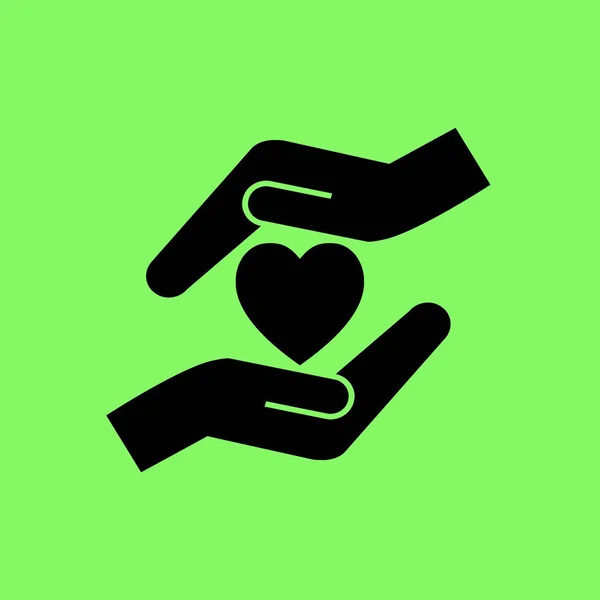 Καρδιά Και Χέρια Του Φορέα Εικονίδιο Πράσινο Φόντο — Διανυσματικό Αρχείο