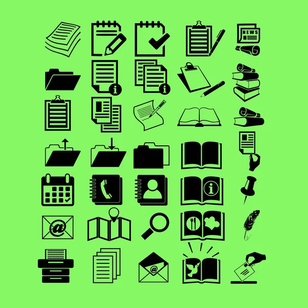 Ikony Dokumentů Zeleném Pozadí — Stockový vektor