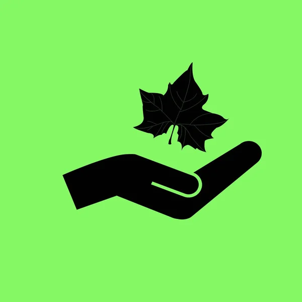 Maple Leaf Sziluett Kézzel Vektoros Illusztráció Zöld Háttér — Stock Vector