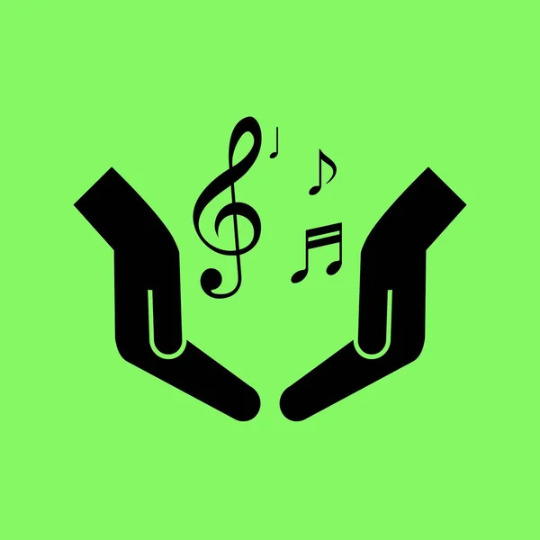 緑の背景に手と音符の絵文字 — ストックベクタ