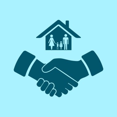 mavi arka plan ev ve el vektör simgesine