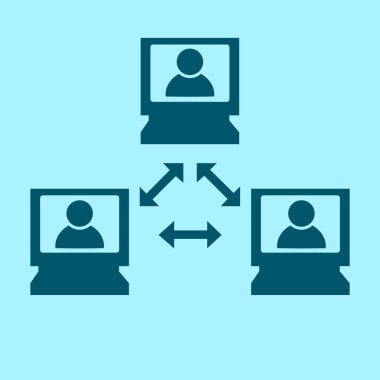 video konferans vektör simgesi mavi zemin üzerine