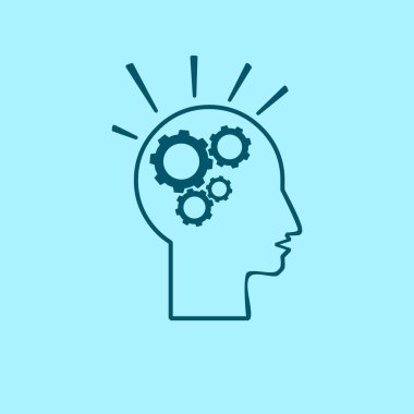 mavi arka plan baş ve cogwheels vektör simgesine