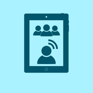 video konferans vektör simgesi mavi zemin üzerine