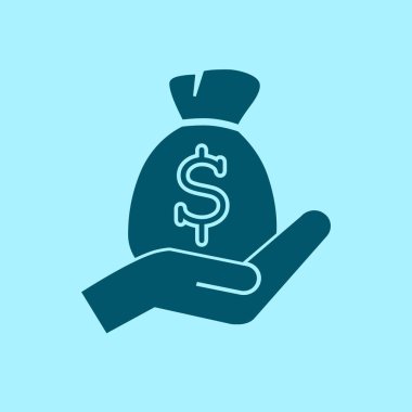 Paran ve el vektör simgesi mavi zemin üzerine