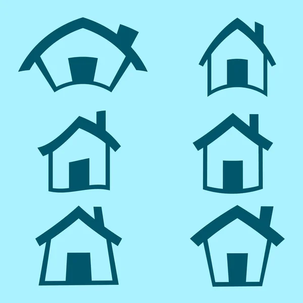 Casas Ícones Ilustração Vetorial Sobre Fundo Azul —  Vetores de Stock