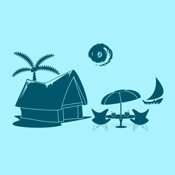 Chabola Playa Vector Palmera Ilustración Sobre Fondo Azul — Archivo Imágenes Vectoriales