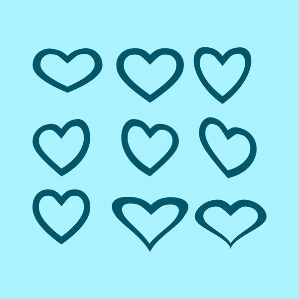 Hearts Icon Set Vector Illustration Blue Background — Stock Vector