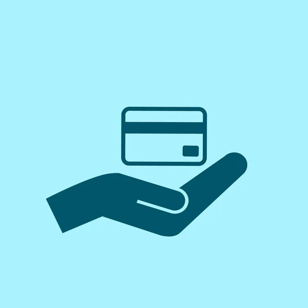Ikon Vektor Memegang Kartu Kredit Pada Latar Belakang Biru - Stok Vektor