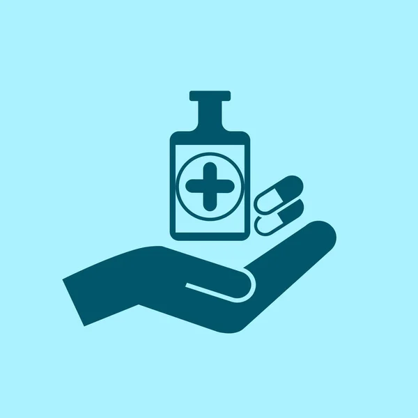 Medicinec Και Χέρι Εικονίδιο Του Φορέα Μπλε Φόντο — Διανυσματικό Αρχείο