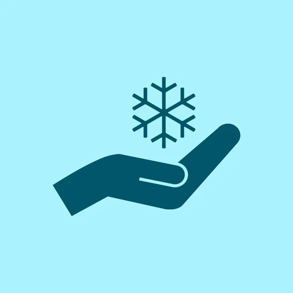 Schneeflocke Und Handsymbol Auf Blauem Hintergrund — Stockvektor