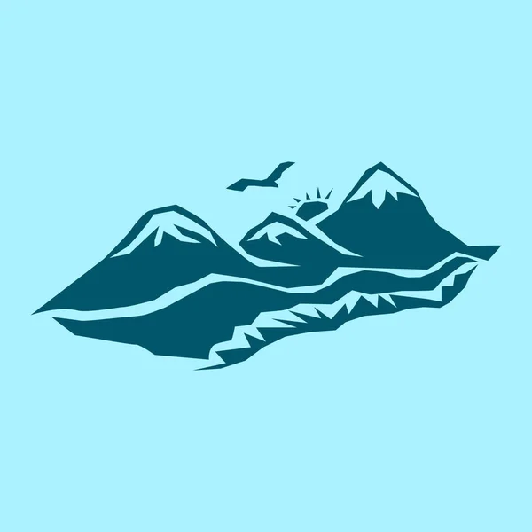 Montagne Icona Vettoriale Sfondo Blu — Vettoriale Stock