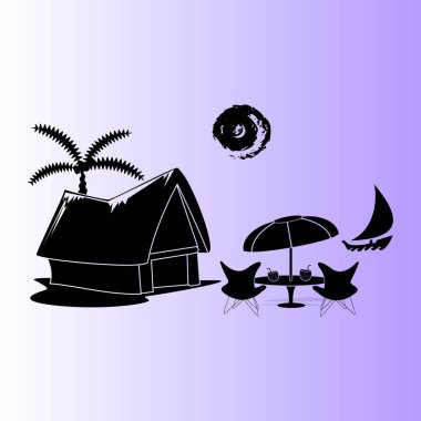 plaj kulübe ve bir palmiye ağacı vektör çizim