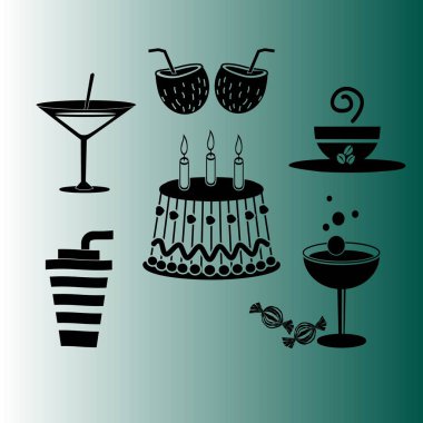 Tatlı tatlılar ve kafe. Vektör simgeler