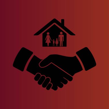 Degrade kırmızı ev ve el sıkışma basit düz vektör simgesine