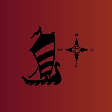 Degrade kırmızı pusula ve tekne basit düz vektör simgesine