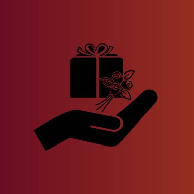 Degrade kırmızı Hediyelik ve el basit düz vektör simgesine