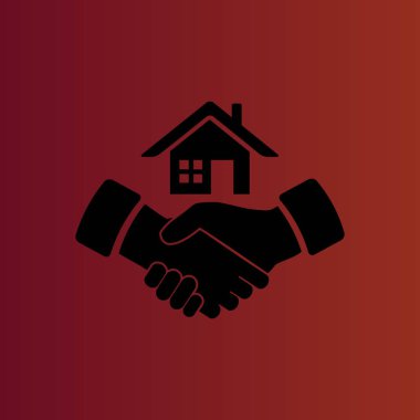 Degrade kırmızı ev ve el sıkışma basit düz vektör simgesine