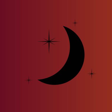 Degrade kırmızı ay ve yıldız basit düz vektör simgesine