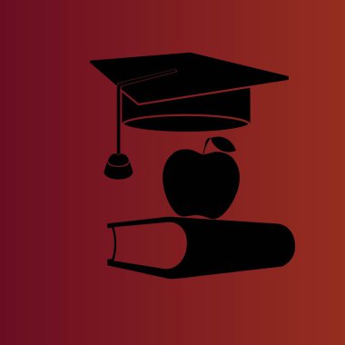 Degrade kırmızı öğrenci şapka ve kitap basit düz vektör simgesi