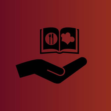 Degrade kırmızı aşçı kitap ve el basit düz vektör simgesi