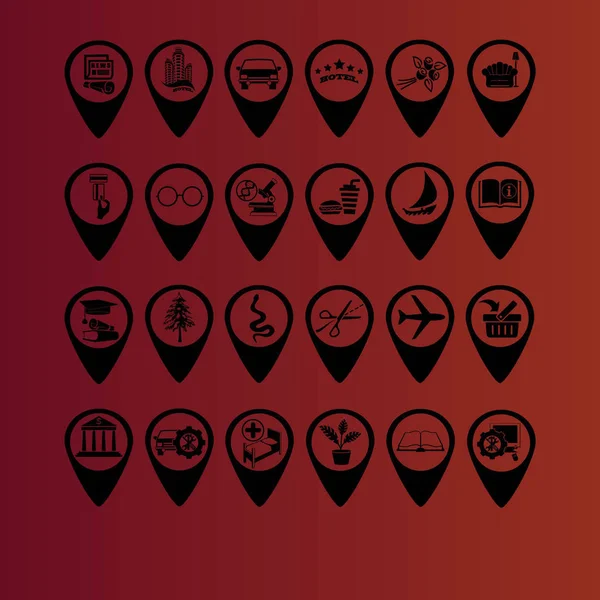 Punteros Mapa Simples Iconos Vectores Planos Establecidos Rojo Degradado — Vector de stock