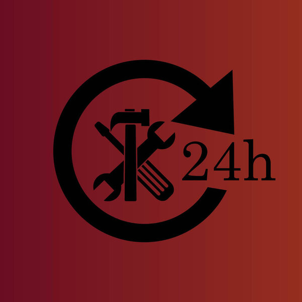 24 часа обслуживание клиентов простой плоский вектор значок на красном градиенте
