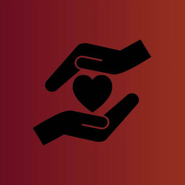 Καρδιά Και Χέρια Απλή Επίπεδη Διάνυσμα Εικονίδιο Στο Ντεγκραντέ Κόκκινο — Διανυσματικό Αρχείο
