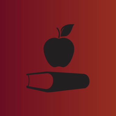 Degrade Kırmızı elma ve kitap basit düz vektör simgesine