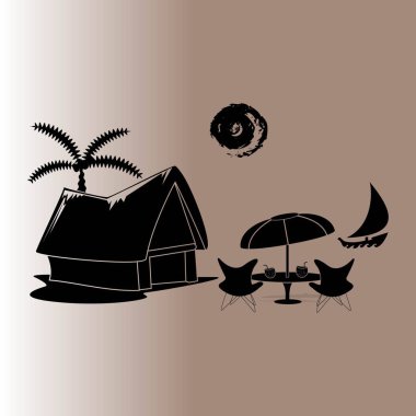 plaj kulübe ve bir palmiye ağacı web simgesi, vektör çizim