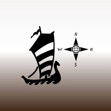 Drakkar ve Rüzgar gülü web simgesi, vektör çizim degrade kahverengi ve beyaz