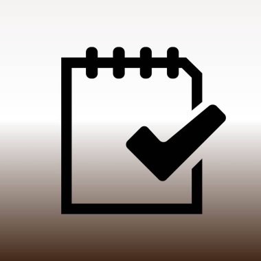 Kağıt ve kene web simgesi, vektör çizim degrade kahverengi ve beyaz