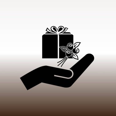 web simgesi, vektör çizim degrade kahverengi ve beyaz hediye ve çiçek elde