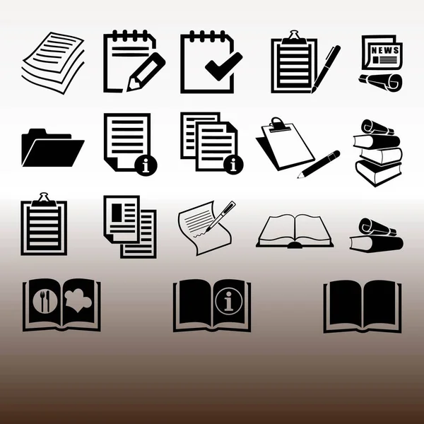 Papier Livres Web Icônes Ensemble Illustration Vectorielle Sur Dégradé Brun — Image vectorielle