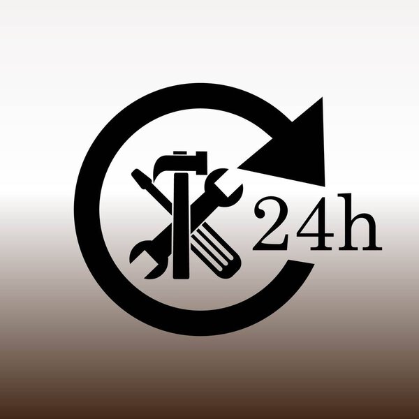 Иконка сервиса 24 часа, векторная иллюстрация на градиенте коричневый и белый
