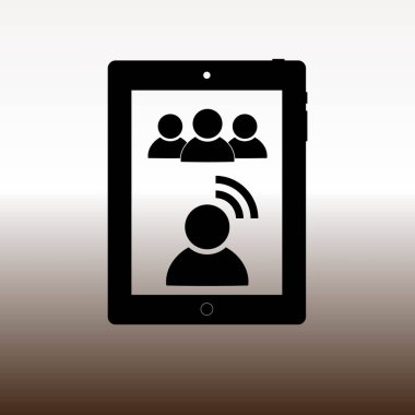 Konferans web simgesi, vektör çizim degrade kahverengi ve beyaz ile tablet