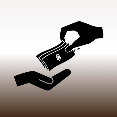 ödeme, para geçen el web simgesi, vektör çizim degrade kahverengi ve beyaz