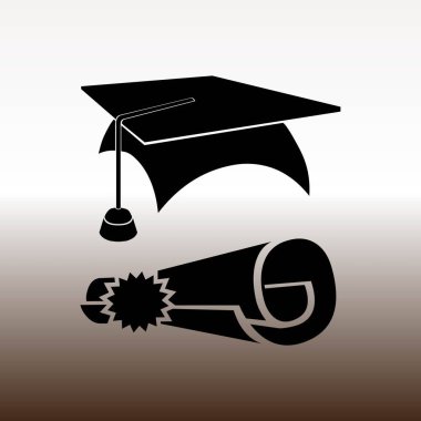 Mezuniyet kep ve kaydırma web simgesi, vektör çizim degrade kahverengi ve beyaz