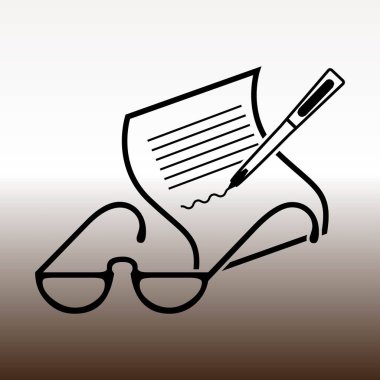 bardak, kağıt ve kalem web simgesi, vektör çizim degrade kahverengi ve beyaz