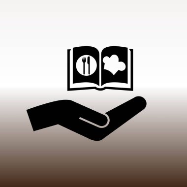 yemek kitabı el web simgesini, vektör çizim degrade kahverengi ve beyaz