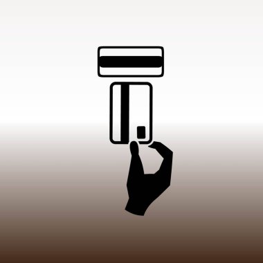 kredi kartı el web simgesi, degrade kahverengi ve beyaz illüstrasyon vektör