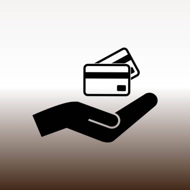 kredi kartlarına el simgesi, vektör çizim degrade kahverengi ve beyaz web