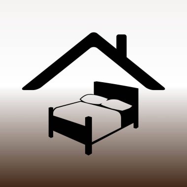 Yatağın altında çatı web simgesi, vektör çizim degrade kahverengi ve beyaz