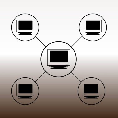 PC bilgisayarlar ağ web simgesi, vektör çizim degrade kahverengi ve beyaz
