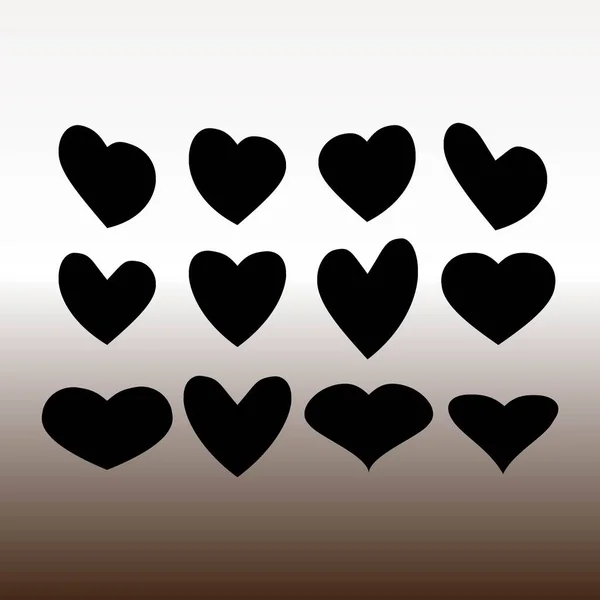 Conjunto Iconos Web Corazones Ilustración Vectorial Degradado Marrón Blanco — Vector de stock