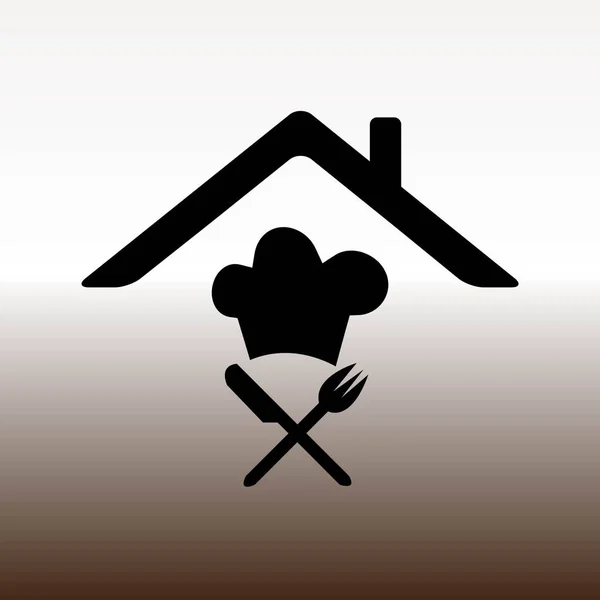 Crossed Fork Knife Cook Hat Roof Web Icon Vector Illustration — Stock Vector