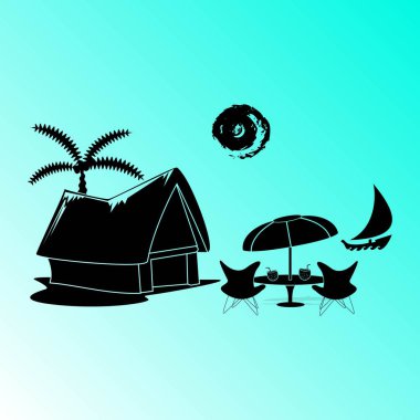 plaj kulübe ve bir palmiye ağacı vektör çizim