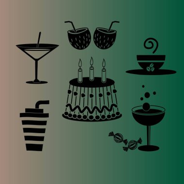 Tatlı tatlılar ve kafe. Vektör simgeler