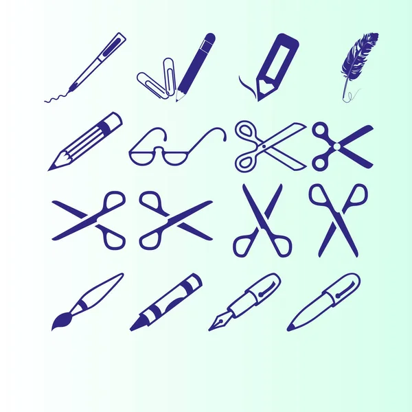 Tijeras Bolígrafos Pencils Vector Icono — Archivo Imágenes Vectoriales